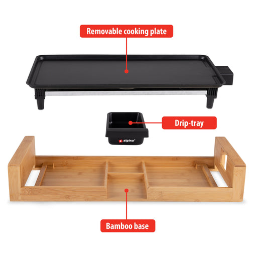 Alpina - Teppanyaki Grill – 2000W – XL Bakplaat met Anti - aanbaklaag – Ideaal voor Tafelgrillen - Bivakshop