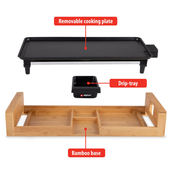 Alpina - Teppanyaki Grill – 2000W – XL Bakplaat met Anti - aanbaklaag – Ideaal voor Tafelgrillen - Bivakshop