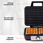 Alpina – Wafelijzer 1000W – Snel 2 Grote Wafels Maken – Met Regelbare Thermostaat - Bivakshop
