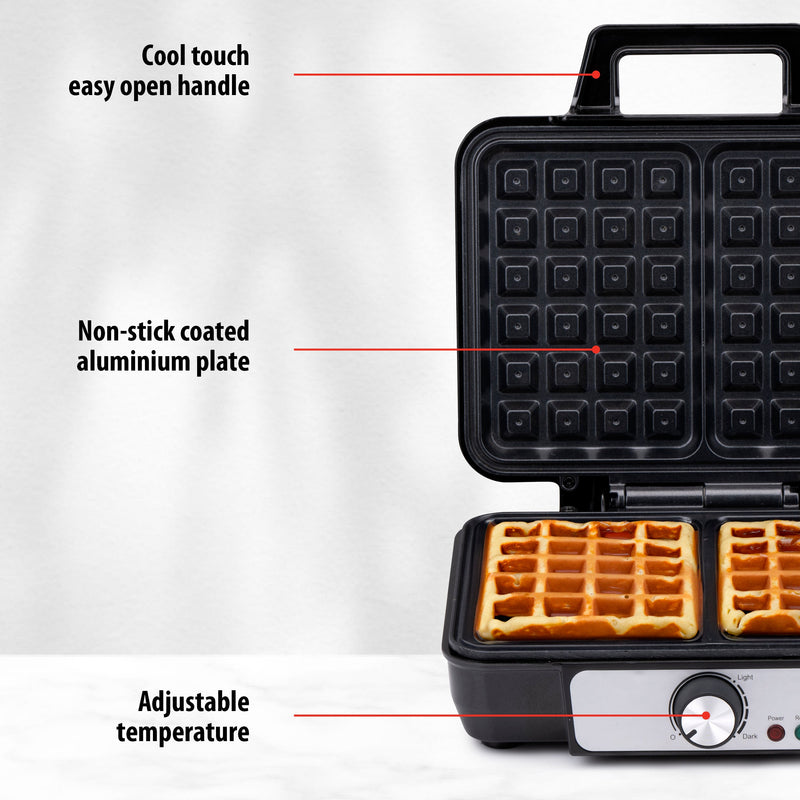 Alpina – Wafelijzer 1000W – Snel 2 Grote Wafels Maken – Met Regelbare Thermostaat - Bivakshop
