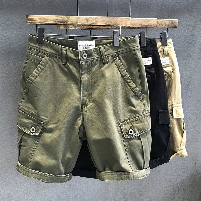 Army groene katoenen cargoshort – Zware kwaliteit met meerdere zakken, losse pasvorm voor outdoor & trekking - Bivakshop