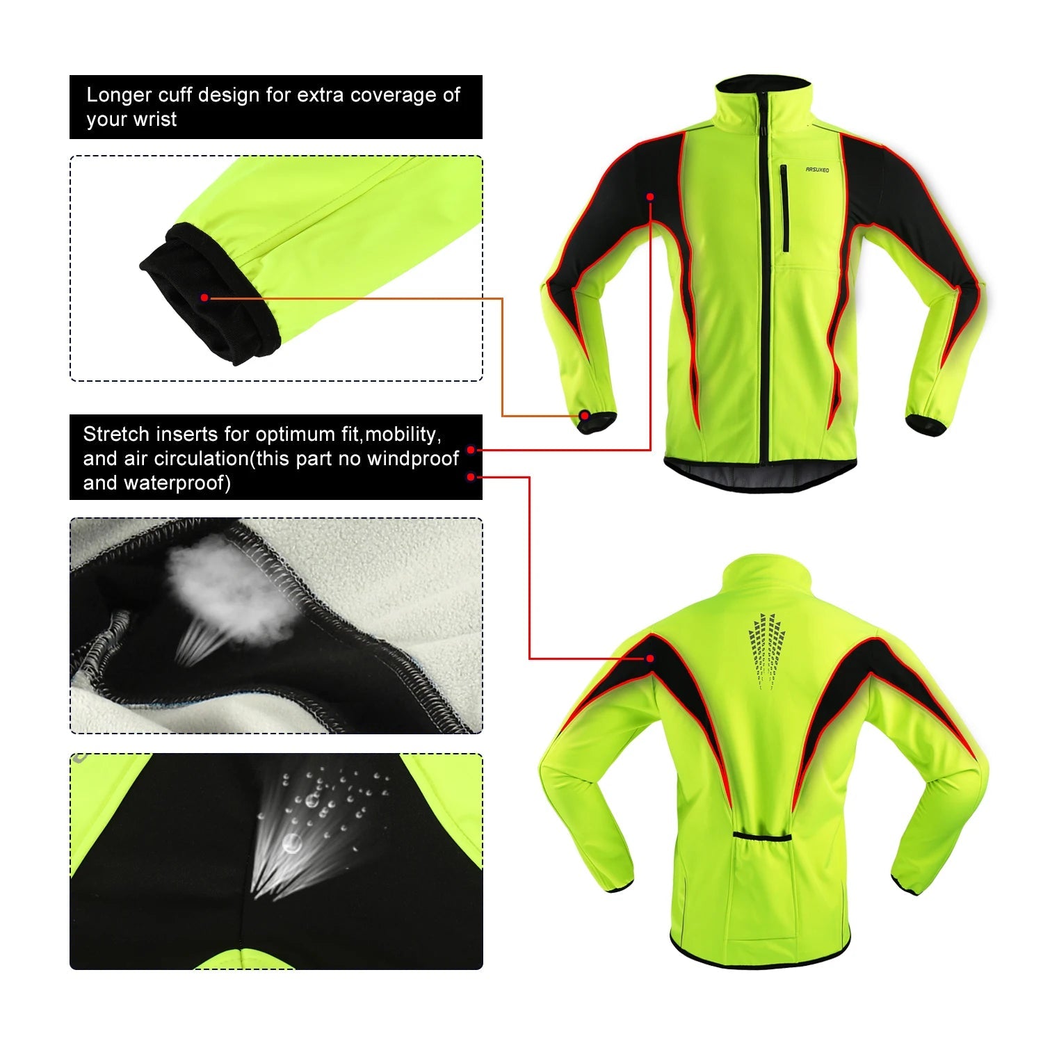 ARSUXEO Thermisch Fietsjack - Reflecterend Softshell Wielerjas voor Heren - Bivakshop