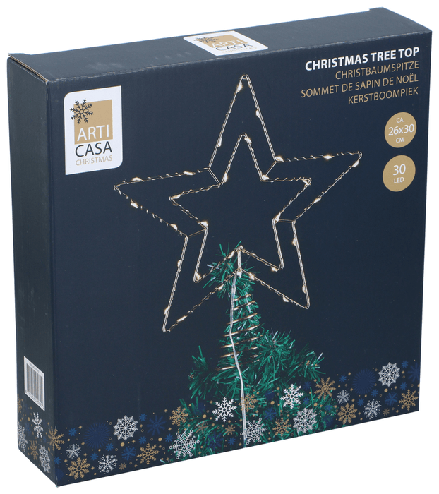 Arti Casa - Kerstboomtopper – 30 LED – Batterijvoeding – 30 cm – Sfeervolle Verlichting - Bivakshop