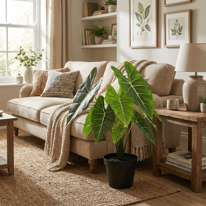 Artificial Alocasia Polly – Compacte Kunstplant – 40 cm – Onderhoudsvrij Groen - Bivakshop