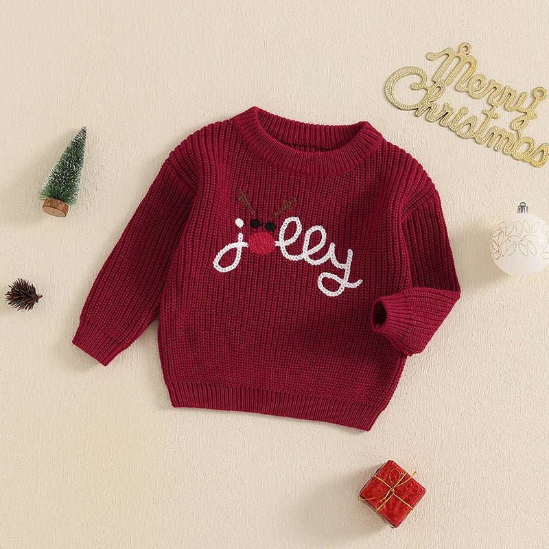 Baby kersttrui - Rendier en letter borduurwerk - Lange mouwen - Warme winterpullover - Bivakshop
