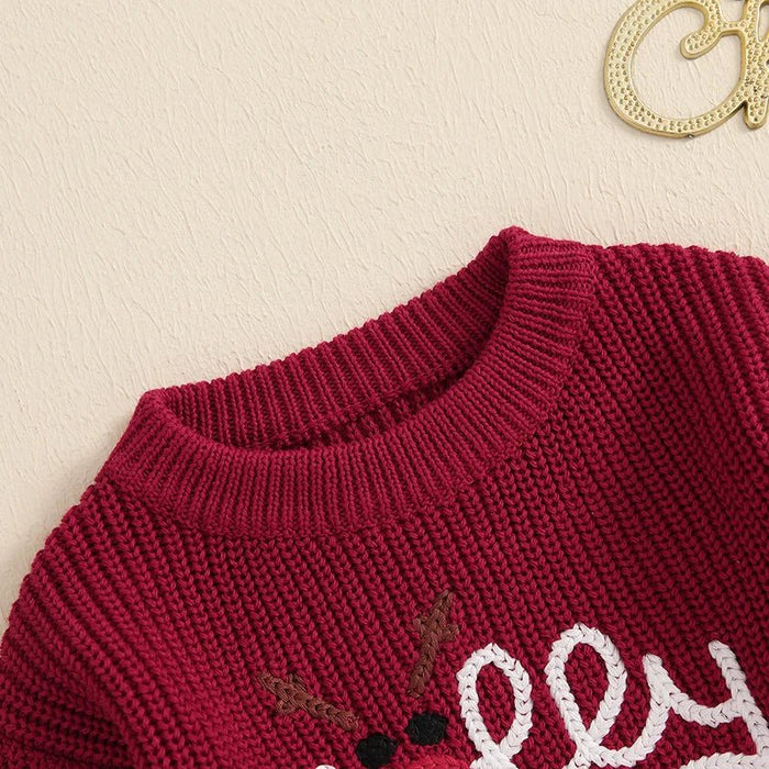 Baby kersttrui - Rendier en letter borduurwerk - Lange mouwen - Warme winterpullover - Bivakshop