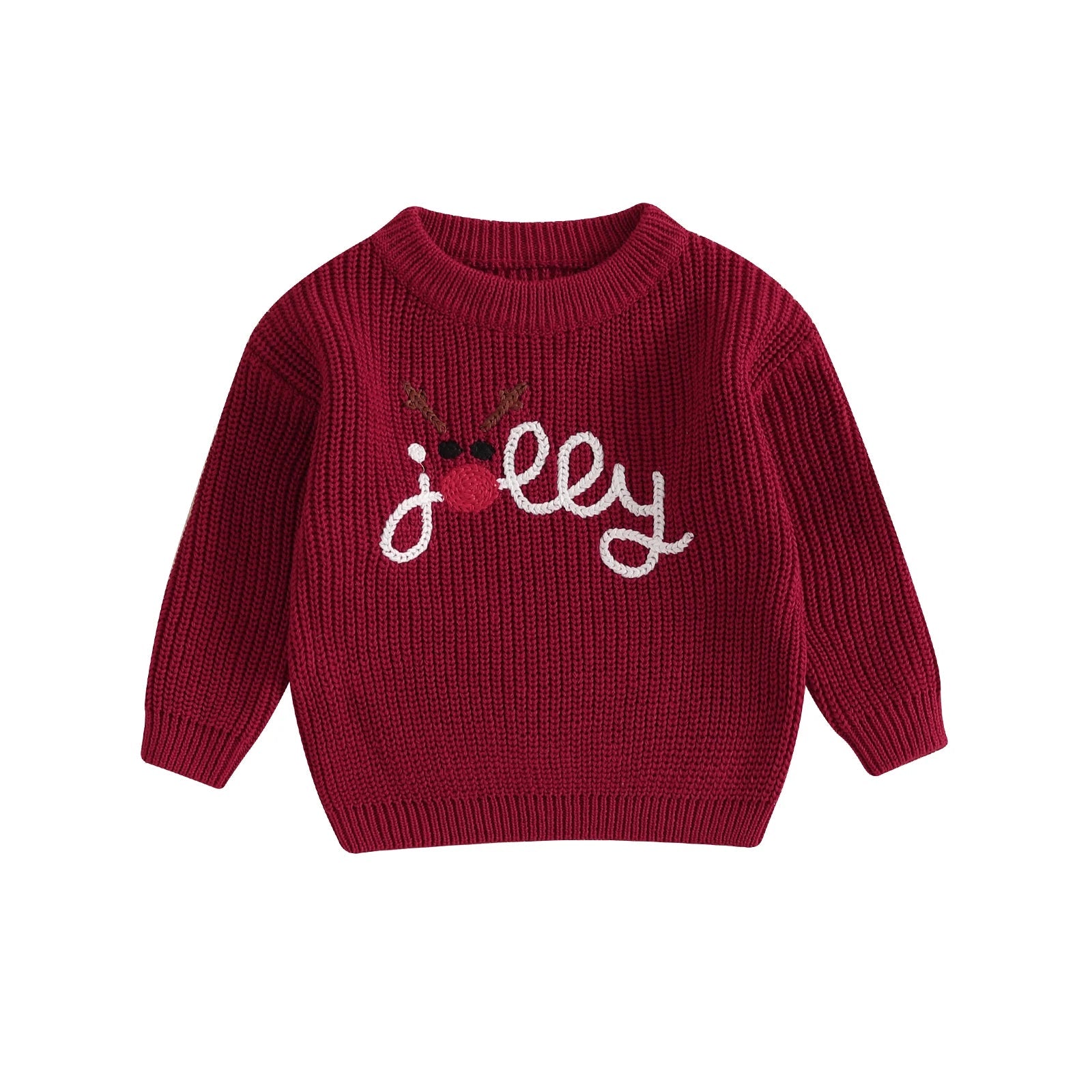 Baby kersttrui - Rendier en letter borduurwerk - Lange mouwen - Warme winterpullover - Bivakshop