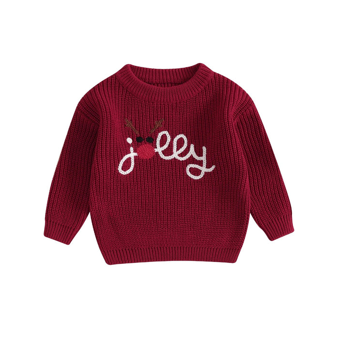 Baby kersttrui - Rendier en letter borduurwerk - Lange mouwen - Warme winterpullover - Bivakshop