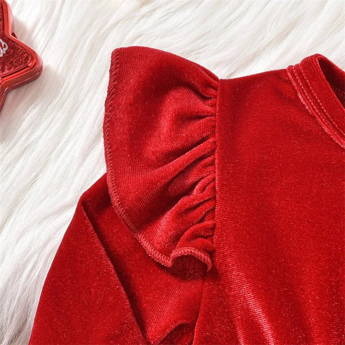 Baby meisjes kerst romper - Fluweel met terry trim - Lange mouwen en kerstmuts - Bivakshop