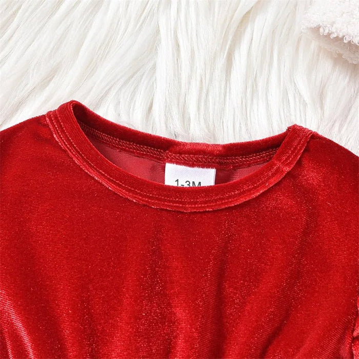 Baby meisjes kerst romper - Fluweel met terry trim - Lange mouwen en kerstmuts - Bivakshop