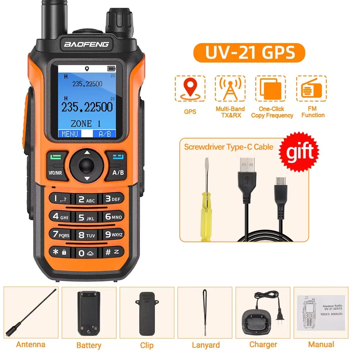 Baofeng UV - 21 Pro V2 walkietalkie – Krachtig multiband model – Groot bereik & type - c opladen - Bivakshop