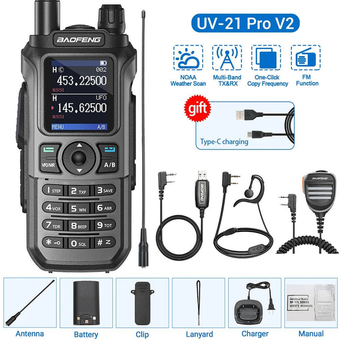 Baofeng UV - 21 Pro V2 walkietalkie – Krachtig multiband model – Groot bereik & type - c opladen - Bivakshop