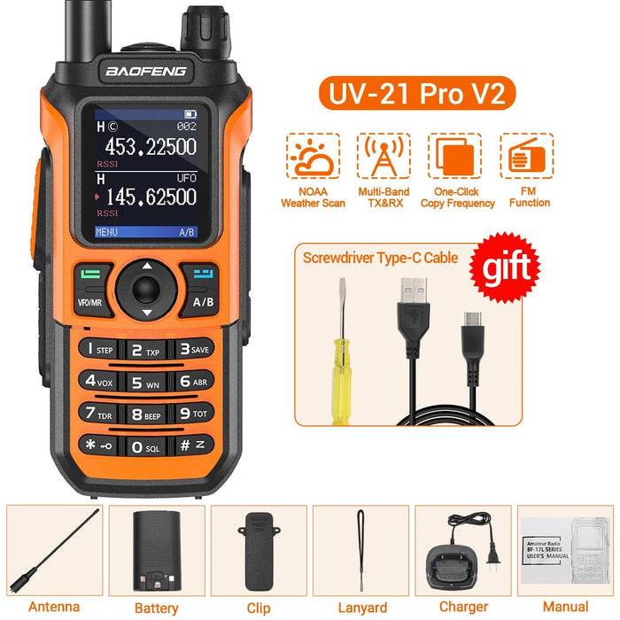 Baofeng UV - 21 Pro V2 walkietalkie – Krachtig multiband model – Groot bereik & type - c opladen - Bivakshop