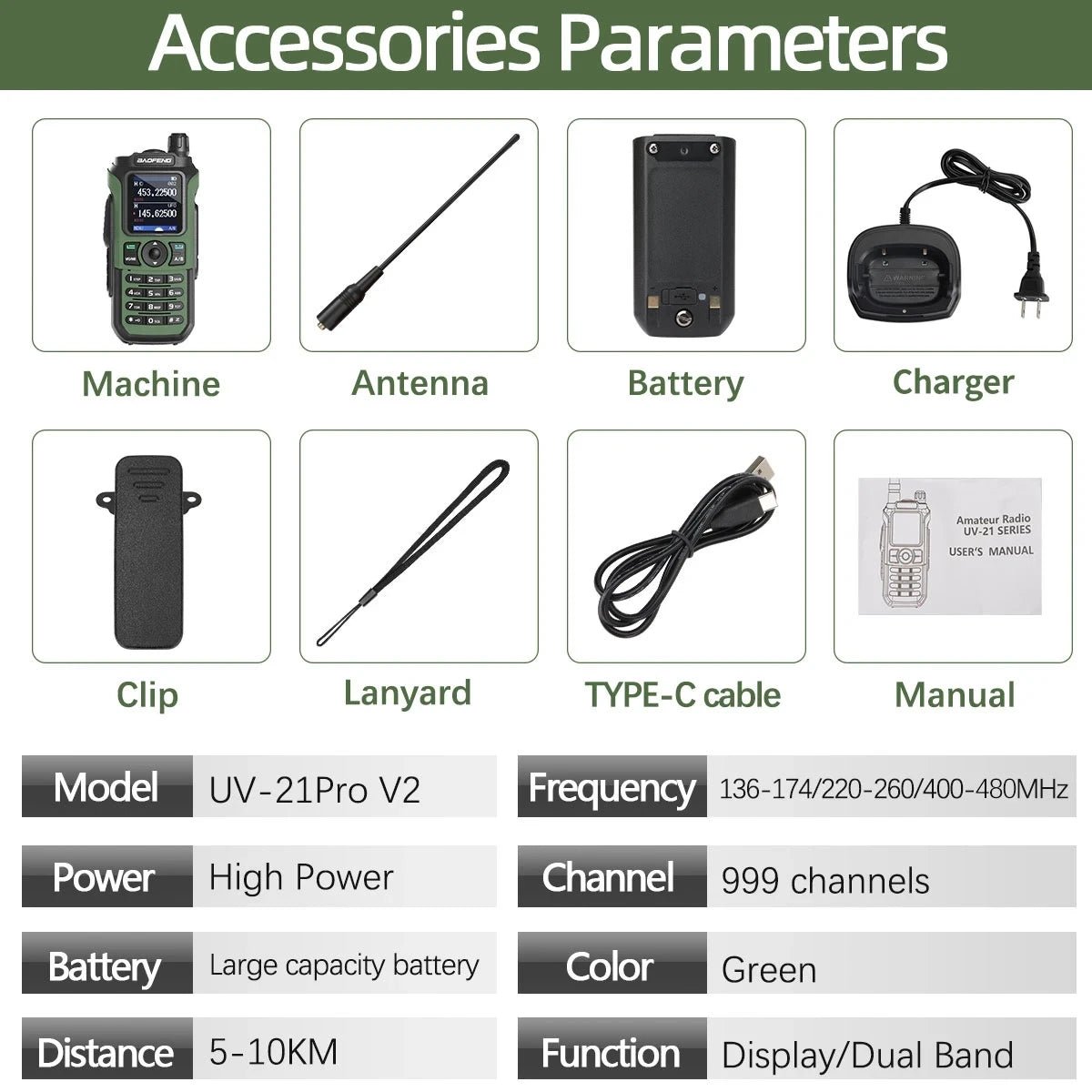 Baofeng UV - 21 Pro V2 walkietalkie – Krachtig multiband model – Groot bereik & type - c opladen - Bivakshop