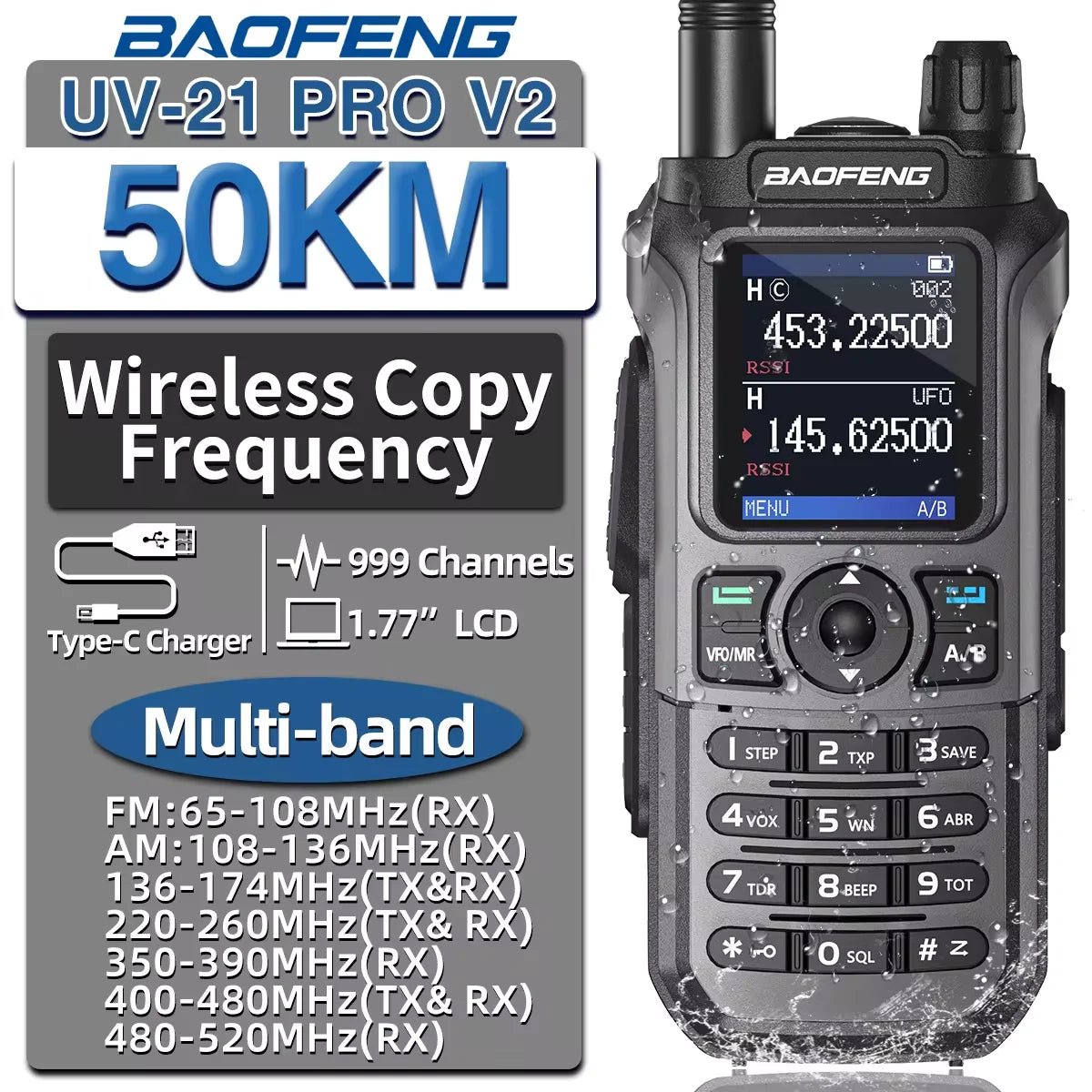 Baofeng UV - 21 Pro V2 walkietalkie – Krachtig multiband model – Groot bereik & type - c opladen - Bivakshop