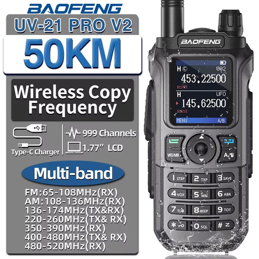 Baofeng UV - 21 Pro V2 walkietalkie – Krachtig multiband model – Groot bereik & type - c opladen - Bivakshop