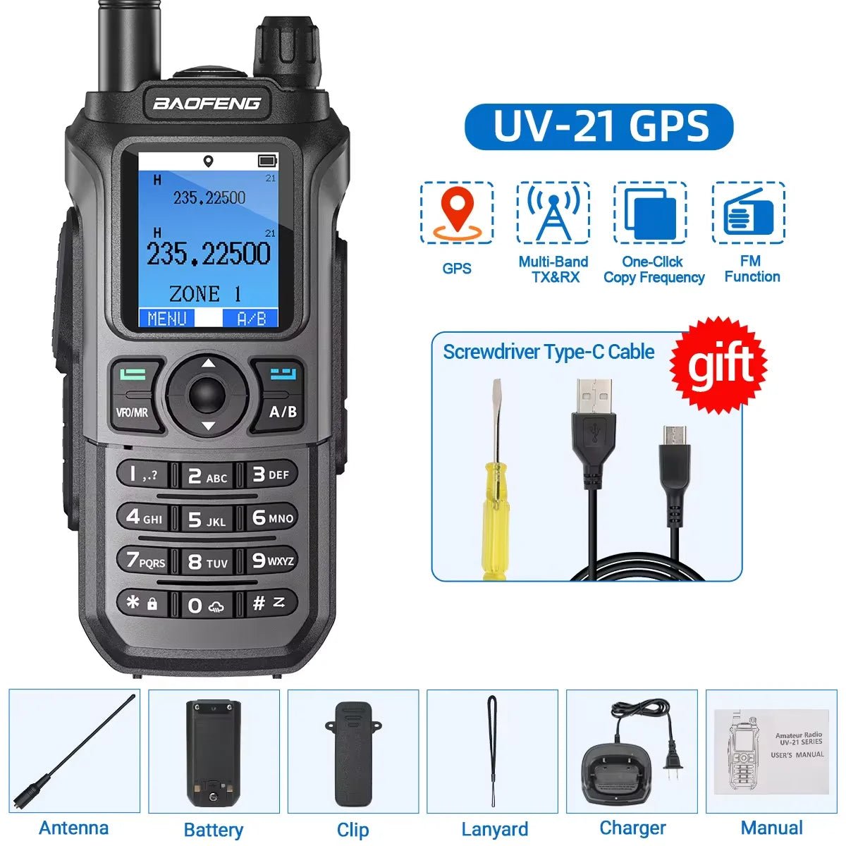 Baofeng UV - 21 Pro V2 walkietalkie – Krachtig multiband model – Groot bereik & type - c opladen - Bivakshop