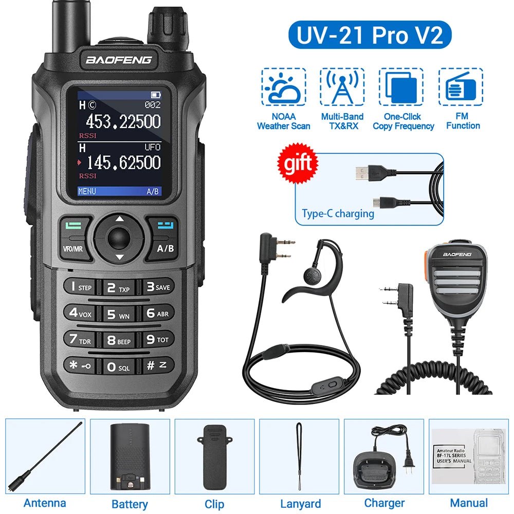 Baofeng UV - 21 Pro V2 walkietalkie – Krachtig multiband model – Groot bereik & type - c opladen - Bivakshop