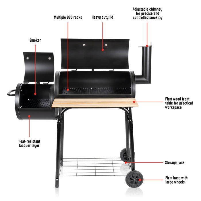 BBQ Collection - BBQ Grill Smoker – 104 x 58 cm – Houtskoolbarbecue voor Grillen & Roken - Bivakshop
