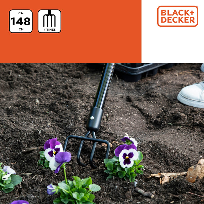 BLACK+DECKER – Cultivator/tuinhark – 4 - tands koolstofstaal – Glasvezelsteel - Bivakshop