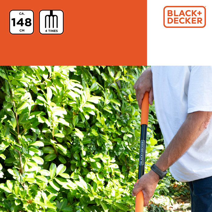 BLACK+DECKER – Cultivator/tuinhark – 4 - tands koolstofstaal – Glasvezelsteel - Bivakshop