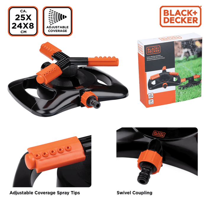 Black+Decker - Roterende Tuinsproeier – 3 - Armig – Verstelbaar & Efficiënt – Waterbeheer - Bivakshop