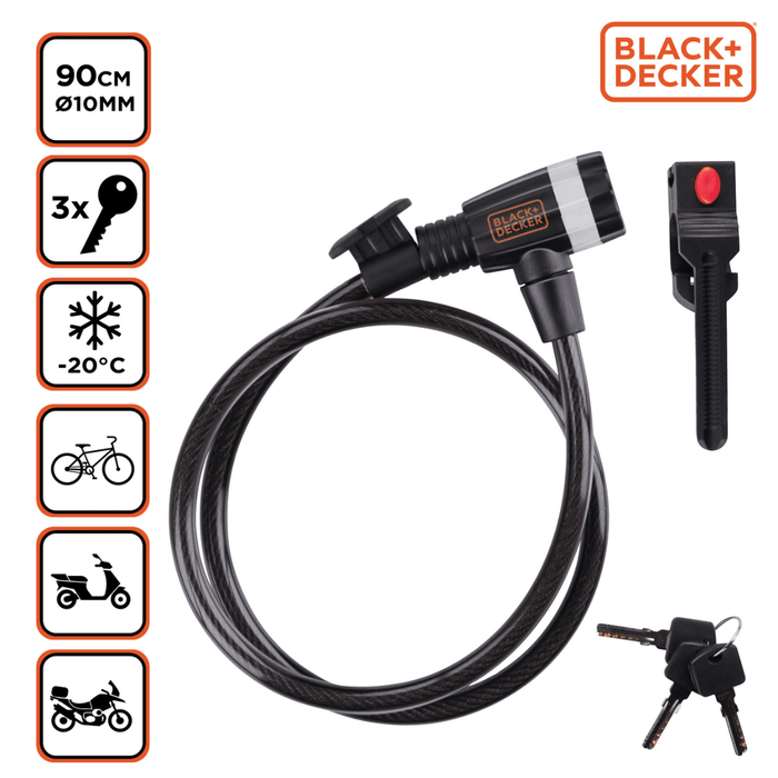 Black+Decker - Universeel Kabelslot – Flexibele Stalen Kabel – Veilig & Duurzaam - Bivakshop