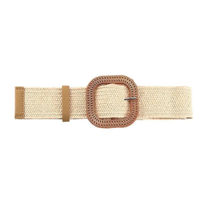 Boho gevlochten stro riem – Elastische brede tailleband casual zomerstijl – Dames accessoire - Bivakshop