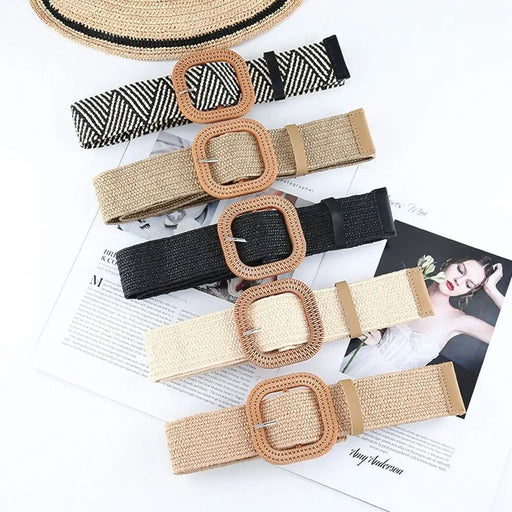 Boho gevlochten stro riem – Elastische brede tailleband casual zomerstijl – Dames accessoire - Bivakshop