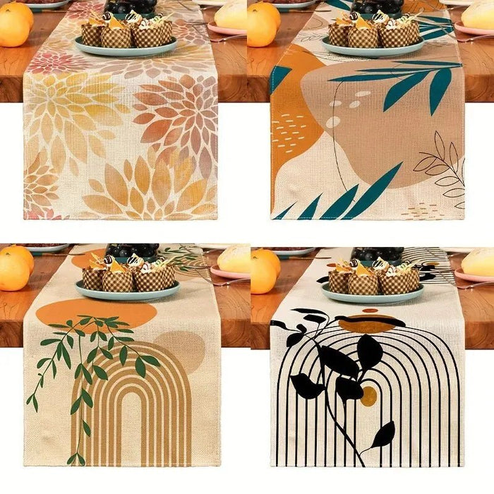 Boho Planten Tafelloper – Natuurlijke Linnen Look – Botanische Tafeldecoratie voor een Warm Interieur - Bivakshop