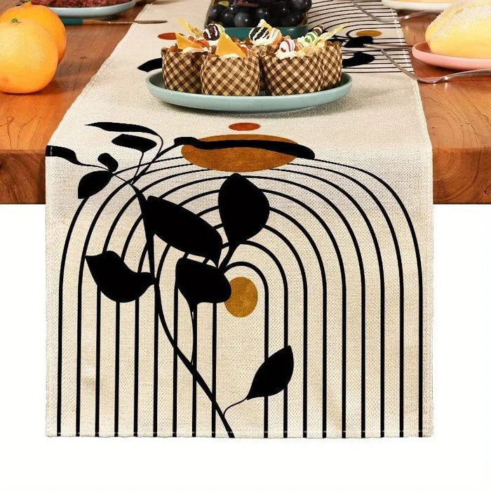Boho Planten Tafelloper – Natuurlijke Linnen Look – Botanische Tafeldecoratie voor een Warm Interieur - Bivakshop