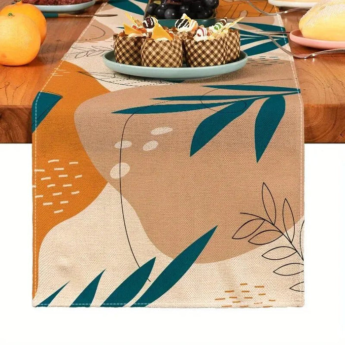 Boho Planten Tafelloper – Natuurlijke Linnen Look – Botanische Tafeldecoratie voor een Warm Interieur - Bivakshop