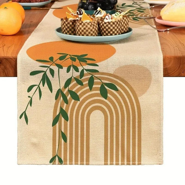 Boho Planten Tafelloper – Natuurlijke Linnen Look – Botanische Tafeldecoratie voor een Warm Interieur - Bivakshop