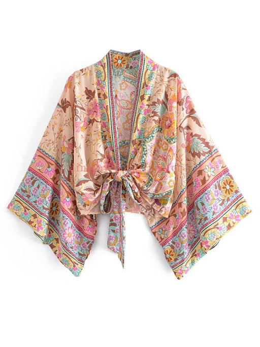 Boho vintage floral print - Kort kimono strand zomer v hals - Dames bohemian - Bivakshop