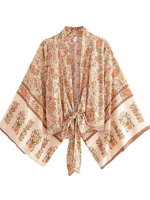Boho vintage floral print - Kort kimono strand zomer v hals - Dames bohemian - Bivakshop