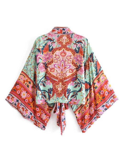 Boho vintage floral print - Kort kimono strand zomer v hals - Dames bohemian - Bivakshop