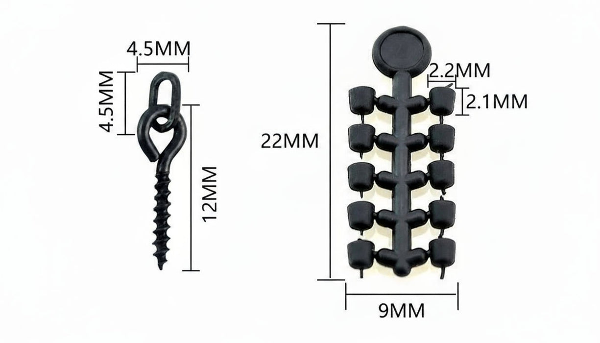 Boilie Screws & Rubber Stoppers Set (70x) – Rig Componenten - Bivakshop