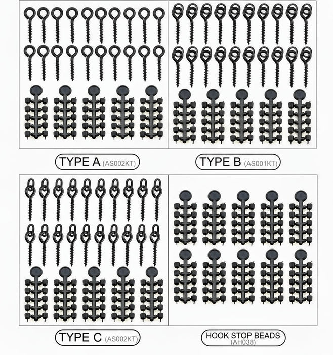 Boilie Screws & Rubber Stoppers Set (70x) – Rig Componenten - Bivakshop
