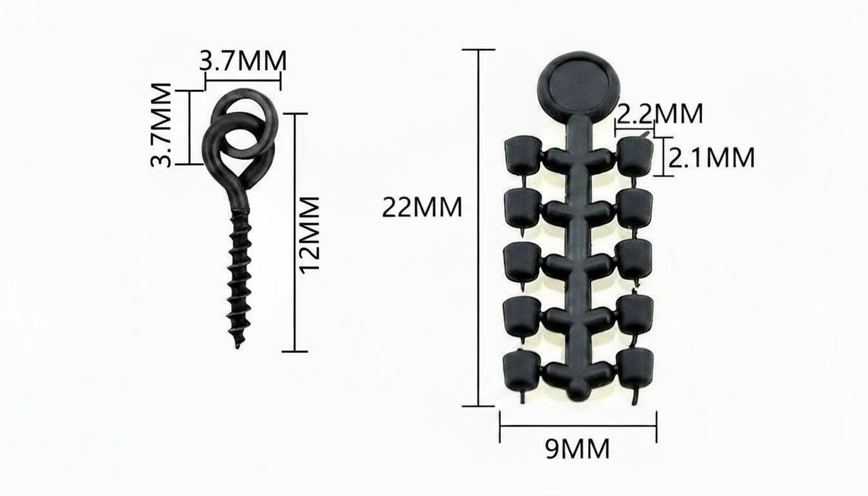 Boilie Screws & Rubber Stoppers Set (70x) – Rig Componenten - Bivakshop