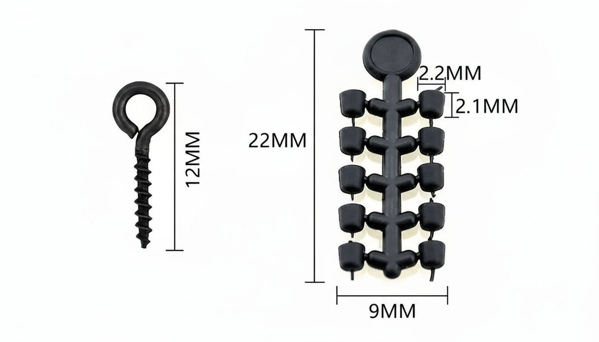 Boilie Screws & Rubber Stoppers Set (70x) – Rig Componenten - Bivakshop