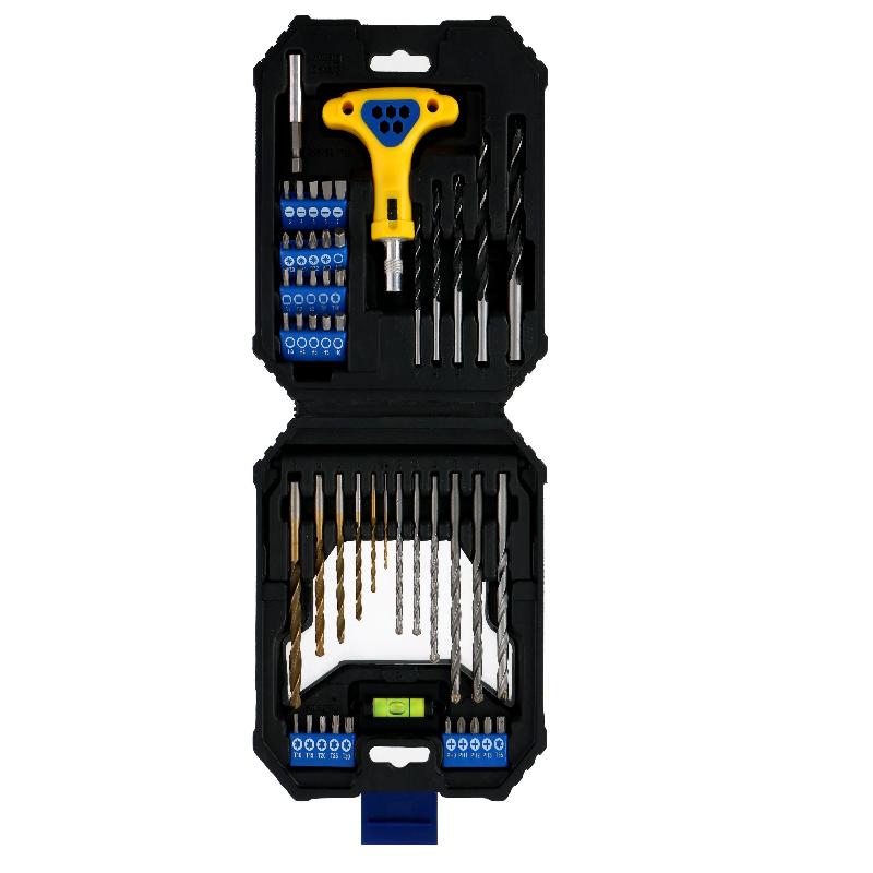 Borenset en bitset - 50 stuks met mini waterpas en t handvat - Voor metaal hout en beton - Bivakshop