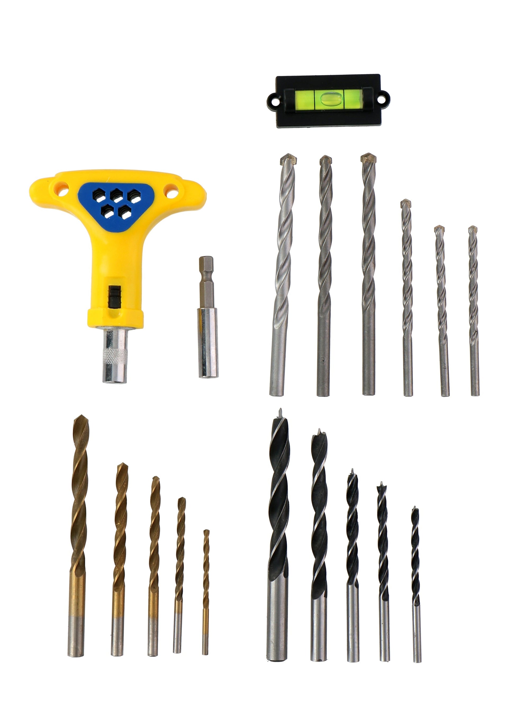 Borenset en bitset - 50 stuks met mini waterpas en t handvat - Voor metaal hout en beton - Bivakshop