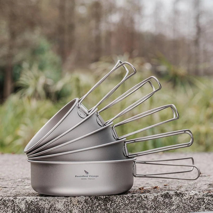 Boundless Voyage Titanium borden & schaaltjes Set – Opvouwbare handgreep – Lichtgewicht Camping Servies (5 stuks) - Bivakshop