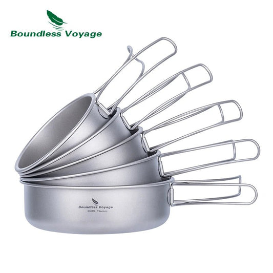 Boundless Voyage Titanium borden & schaaltjes Set – Opvouwbare handgreep – Lichtgewicht Camping Servies (5 stuks) - Bivakshop