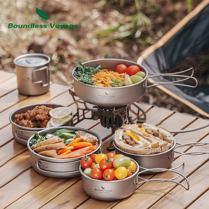 Boundless Voyage Titanium borden & schaaltjes Set – Opvouwbare handgreep – Lichtgewicht Camping Servies (5 stuks) - Bivakshop