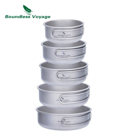 Boundless Voyage Titanium borden & schaaltjes Set – Opvouwbare handgreep – Lichtgewicht Camping Servies (5 stuks) - Bivakshop