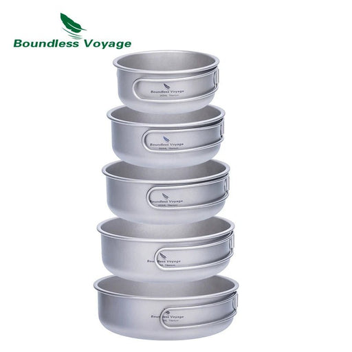Boundless Voyage Titanium borden & schaaltjes Set – Opvouwbare handgreep – Lichtgewicht Camping Servies (5 stuks) - Bivakshop