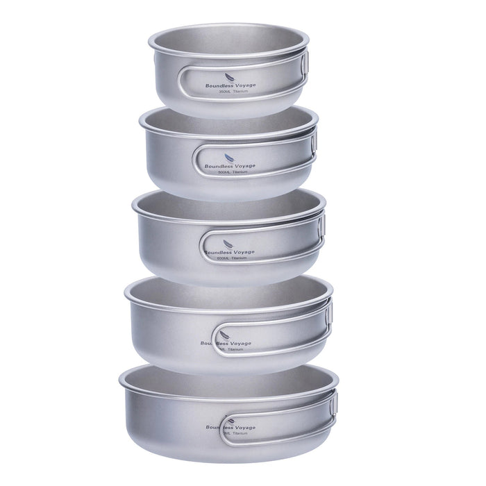 Boundless Voyage Titanium borden & schaaltjes Set – Opvouwbare handgreep – Lichtgewicht Camping Servies (5 stuks) - Bivakshop