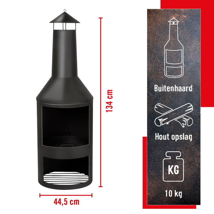 Buitenhaard met schoorsteen 134 × 44,5 × 44,5 cm – Modern & multifunctioneel - Bivakshop