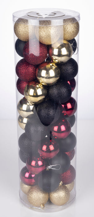 Christmas Gifts – Kerstballenset 50 stuks – Onbreekbaar – Rood, zwart & goud - Bivakshop